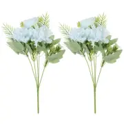 2Pcs 5 Branch Artificial Silk Peony Hydrangea Fake Flowers with Stem, Blue