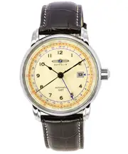 Zeppelin LZ 126 Los Angeles Automatic GMT Beige Dial Leather 76685 Mens Watch