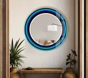 Blue Circle Abstract Round Wall Mirror