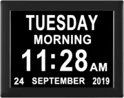 8 Alarm Options Clock with Day and Date for Elderly,Level 10 Dimmable Dementia C