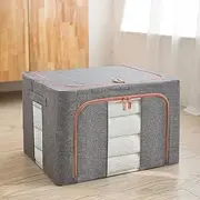 66L Opeings Clothes Storage Bins,Grey Large Storage Bags with Metal Frame,Oxford Fabric Storage Box,Foldable Storage Bin for Clothes,Clothing Storage Bin for Clothing,Blanket,Comforters,Bedding,Quilt
