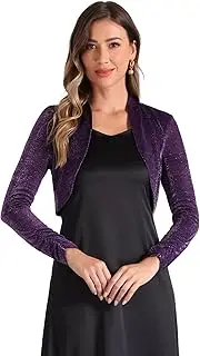 [Allegra K] Glitter Shrug for Women's Evening Open Front Long Sleeves Elegant Sheer Bolero
