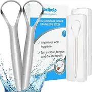 Cafhelp 2-Pack Tongue Scraper, 100% Useful Surgical Stainless Steel Tongue Cleaner for Both Adults and Kids, Professional Reduce Bad Breath Metal Tongue Scrapers, Help Your Oral Hygiene (with 2 cases)
