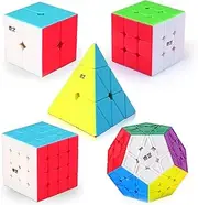 5 Pack Speed Cube Set, Speed Cube Bundle of 2x2 3x3 4x4 Megaminx and Pyramid Cube Smoothly Stickerless Magic Cubes Collection for Kids Teens & Adults