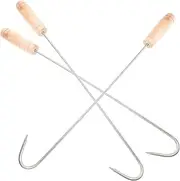 DONFAMDS 3pcs Meat Processing Hooks with Handle BBQ Flipper and Turner for Grilling for Pork Chicken and Roast Kitchen Tool for Butcher