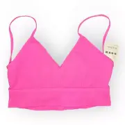 NWT Women's Free People Pink Ribbed Open Back Sports Bra Size M-L