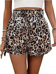 [Nicetage] Lightweight Summer Casual Beach Vacation Cheetah Print Shorts for Women Trendy Baggy Short Pants with Pockets