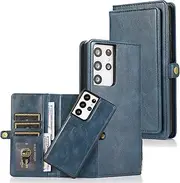 [Cavor] for Samsung S21 Ultra Wallet Case,for Samsung Galaxy S21 Ultra 5G Case,2 in 1 Magnetic Detachable Case Leather Flip Cover with Stand Feature & Card Slots & Wristlet Strap (6.8")-Navy Blue