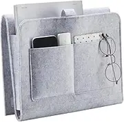 Bed Caddy Organizer Under Mattress, Pockets Felt Sofa Storage Bag, Student Dormitory Bedside Book Storage Hanging Bag, Bedside Caddy for Magazine, Headphones, Remote Control (S, Light Grey)