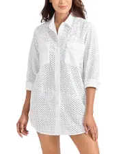 Tommy Bahama Eyelet Boyfriend Shirt Swim Cover-Up