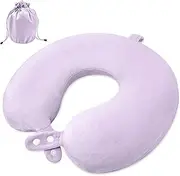 urnexttour Travel Neck Pillow Airplane, Soft Memory Foam Support Head Neck Chin, with Removale Cover and Adjustable Snap Button, Comfortable Sleeping in Plane Car Train Traveling Office Home, Purple