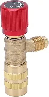 Refrigerant Charging Valve, Brass Liquid Safety Valve for R22 R410 R134A R404, 1/4in Male 5/16in Female, with Knob Linkage, Applicable for HVAC Systems