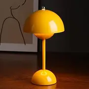 Cordless Mushroom Table Lamp, 3 Color Stepless Dimmable Touch Lamp, Rechargeable Battery Operated Portable LED Lamp, Small Bedside Night Light (Yellow)