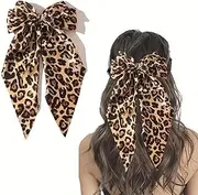 [Difistik] Leopard Hair Bow Clip, Large Hair Clips with Long Tail Ponytail Holder Hair Ribbon, Leopard Print Hair Clip for Women Girls, for Women Girls Cosplay Costume Hair Accessories Decor﻿