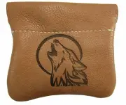 New Leather Engraved Howling Wolf Squeeze Coin Pouch Change Purse USA Made