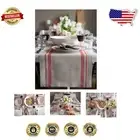 Machine Washable Linen Table Runner - 90-Inch Red and Natural Stripes for Spring