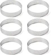 Guowall 8cm 6pcs Stainless Steel Round Tart Ring, Perforated Metal Cake Mold for Small Size Tarte Crust, Dessert, Mini Cake, Nonstick DIY Baking Tool