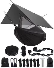 Hammock Camping with Rain Fly Tarp and Net, Portable Camping Hammock Double T...