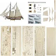 GAWEGM Wood Ship Models Kits to Build for Adults - 1840 Halcon Baltimore 1/100 Scale Ancient Sailing Ship Model Kit with Retro Accessories, for Collection, Novice Practice, Handmade Miniature