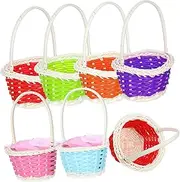 HOUDERCO 6Pcs Small Woven Baskets with Handle Easter Egg Candy Storage Baskets for Parties Lightweight and Portable Rattan Baskets for Creative Play and Decoration