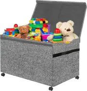 Large Kids Toy Box Storage Chest with 360°Wheels,Toy Box with Lid for Boys, Girl