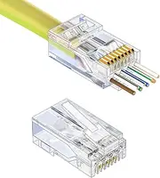 100pcs RJ45 Pass Through EZ Connector, Cat6 Connector, Cat6 / Cat5e RJ45 Ends with Gold Plated, Ethernet Cable Crimp Connectors UTP Network Plug for Standard Cable