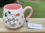 Embossed Ceramic Pink & Red Hearts On White SNOOPY Peanuts Mug 2023 NEW Cup