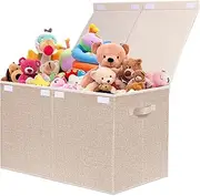 VERONLY Large Toy Box Chest Storage with Lid - Collapsible Kids Toys Boxes Organizer Bins Baskets with Handles for Boys, Girls, Nursery, Playroom, Clothes, Blanket, Bedroom(Beige)