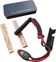 Wilderhike Fire Starter Kit with Hexagonal Ferro Rod and Woven Lanyard with Whistle and Striker Compact in Black Tin Slider Box with 2 Premium Fatwood