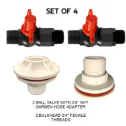 Rain Barrel Spigot Diverter Ball Valve , 3/4 Bulkhead Fitting & hose connector