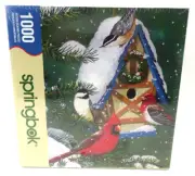 Springbok Winter Cottage 1000 Piece Puzzle Cardinal Bird House FACTORY SEALED