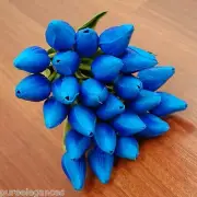 24 PIECES WEDDING FLOWERS BLUE LATEX TULIPS REAL TOUCH BOUQUET ARTIFICIAL TULIP