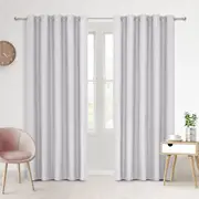 Faux Linen 100% Blockout Eyelet Curtain, Twin Pack (Grey) - 225x223cm