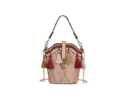 Fashion Shell Bucket Bag Tassel Straw Beach Bag Ladies Shoulder Messenger Bag Handbag Chain Small Bag-Brown