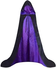 Black and Purple Black Hooded Velvet Cloak Women, Witch Velvet Reversible Capes and Cloaks(Medium)