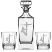 Whiskey Decanter Gift Set With 2 Whiskey Old Fashioned Rocks Glasses Lineman ...