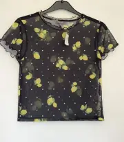BNWT Primark semi sheer black lemon design mesh top size M