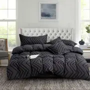 Fabric Fantastic Tufted Boho Wave Jacquard King Size Black Quilt/doona/duvet Cover Set