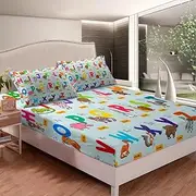 Kids Educational Fitted Sheet Full Size ABC Alphabet Numbers Bed Sheet Set for Boys Girls Toddler Cute Animal Decor Bedding Set Fox Elephant Bed Cover Deep Pocket Bedroom 3Pcs