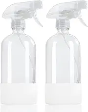 HOMBYS Empty Clear Glass Spray Bottles with Silicone Sleeve Protection - Refillable 17 oz Containers for Cleaning Solutions, Essential Oils, Misting Plants - Quality Sprayer - 2 Pack