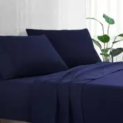 Luxton Pure Soft Plain Color 1000TC Bed Sheet Set (Navy Blue, Queen)