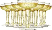 Rstigiker 10 Pcs Clear Champagne Flutes Misket Glass Champagne Saucers Glass Plastic Glitter Stemmed Party Wine Cups Cocktail Cup Espresso Wine Gin Coupe Glasses Set 120ml (Gold)
