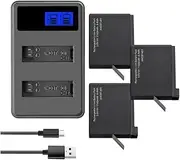 Compatible for GoPro Hero 4 Hero4 Battery + Charger Compatible for GoPro AHDBT-401 HERO4 Black Silver Action Camera Accessories(3BatteryWithCharger)