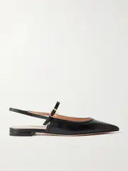 [Gianvito Rossi] Gianvito Rossi - Leather Point-toe Mary Jane Slingback Flats - Black - IT40 IT 40 Black