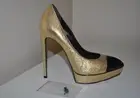 NIB YSL Yves Saint Laurent JANIS GOLD BLACK Pointy Toe Platform Pump Shoe 7.5 /7