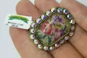 Michal Negrin Romantic Golden rose flower Crystals brooch new + tag
