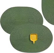 AHHFSMEI Placemats Set of 8 for Dining Table Washable Woven Vinyl Non-Slip 18x12 inches Placemat Heat-Resistant Durable Table Mats for Dining Table Easy to Clean (Oval Green, 8)