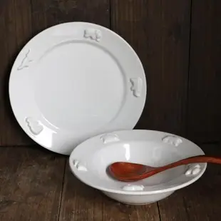 W1962出口美國陶瓷白色美式鄉村風動物浮雕深盤西餐湯盤/8寸盤