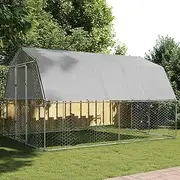 Generic Chicken Cage with Roof and Door Silver Galvanised Steel,3294911