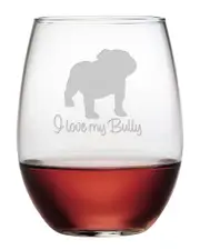 susquehanna I Love My Bully Set of Four 21oz Stemless Wine Glasses